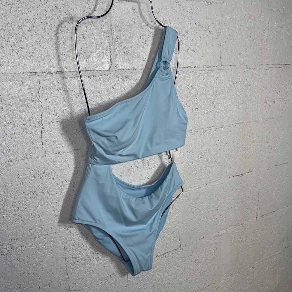 Jessica Simpson Women's Cutout Asymmetrical 1 Piece Swimsuit blue L $98